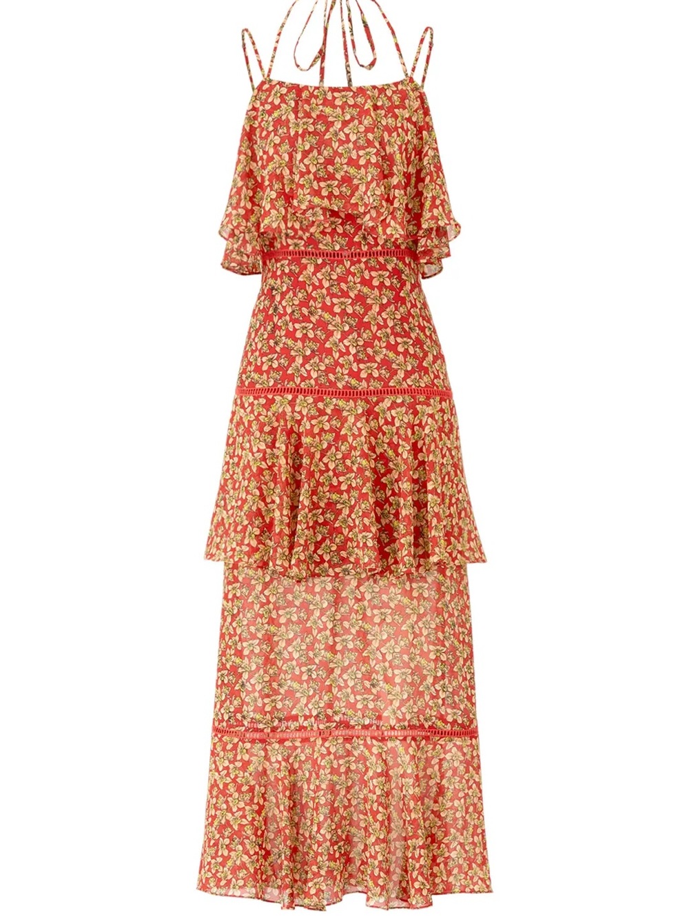 Rebecca Minkoff Red Floral Halter Tiered Maxi Dress